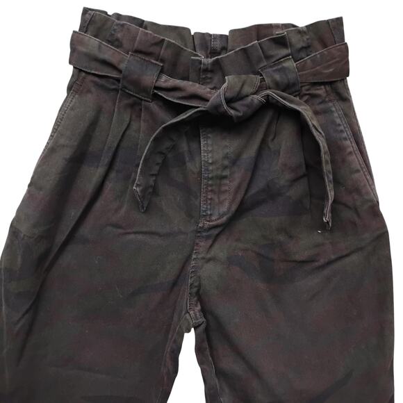 Zara Basic Paperbag High Rise Camo Pants Size 2 Dark Gray Belted Zipper Closure - Picture 3 of 8